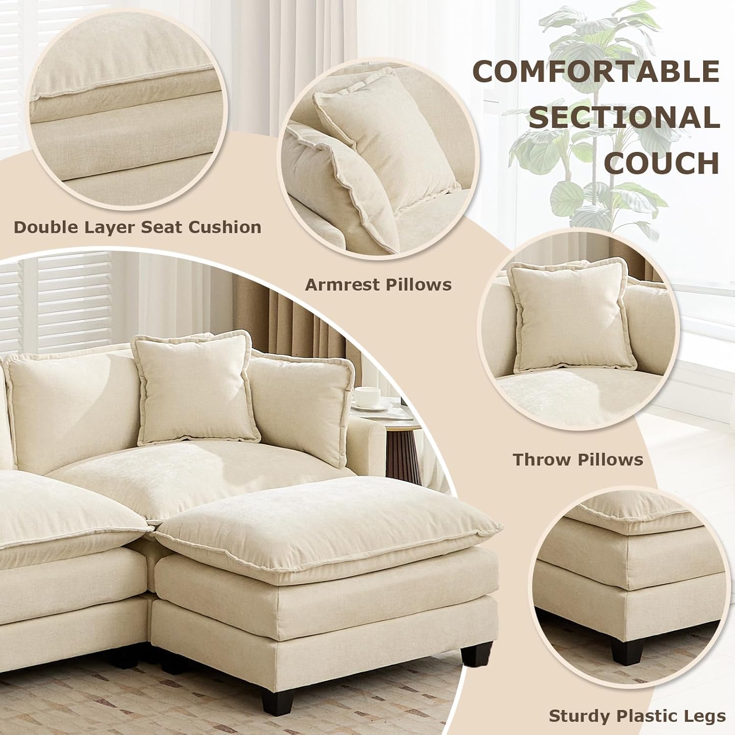 SoarFlash 113.78" Chenille Sectional Sofa