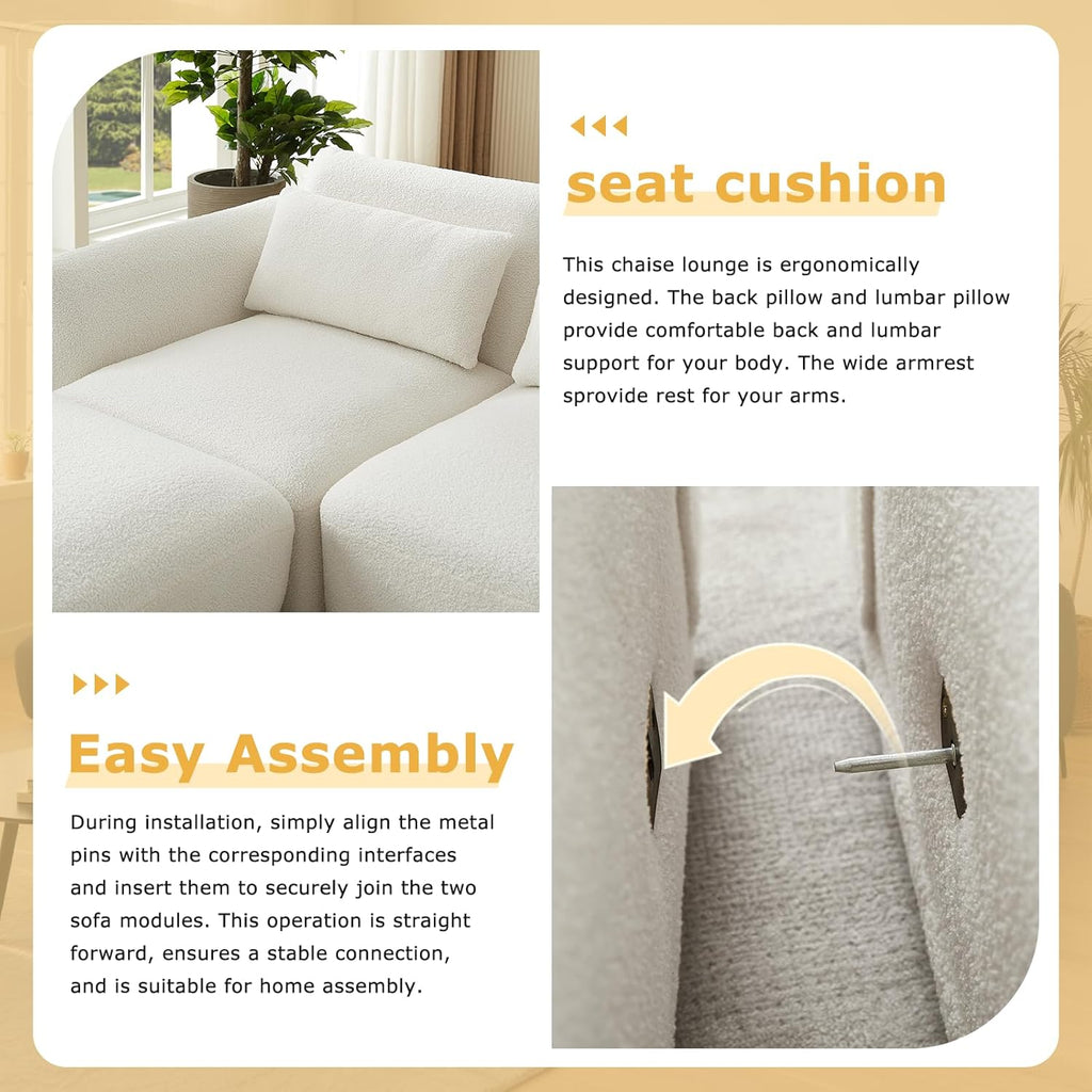 Boucle Sectional Couches for Living Room, L Shape Sofa with Removable Ottoman