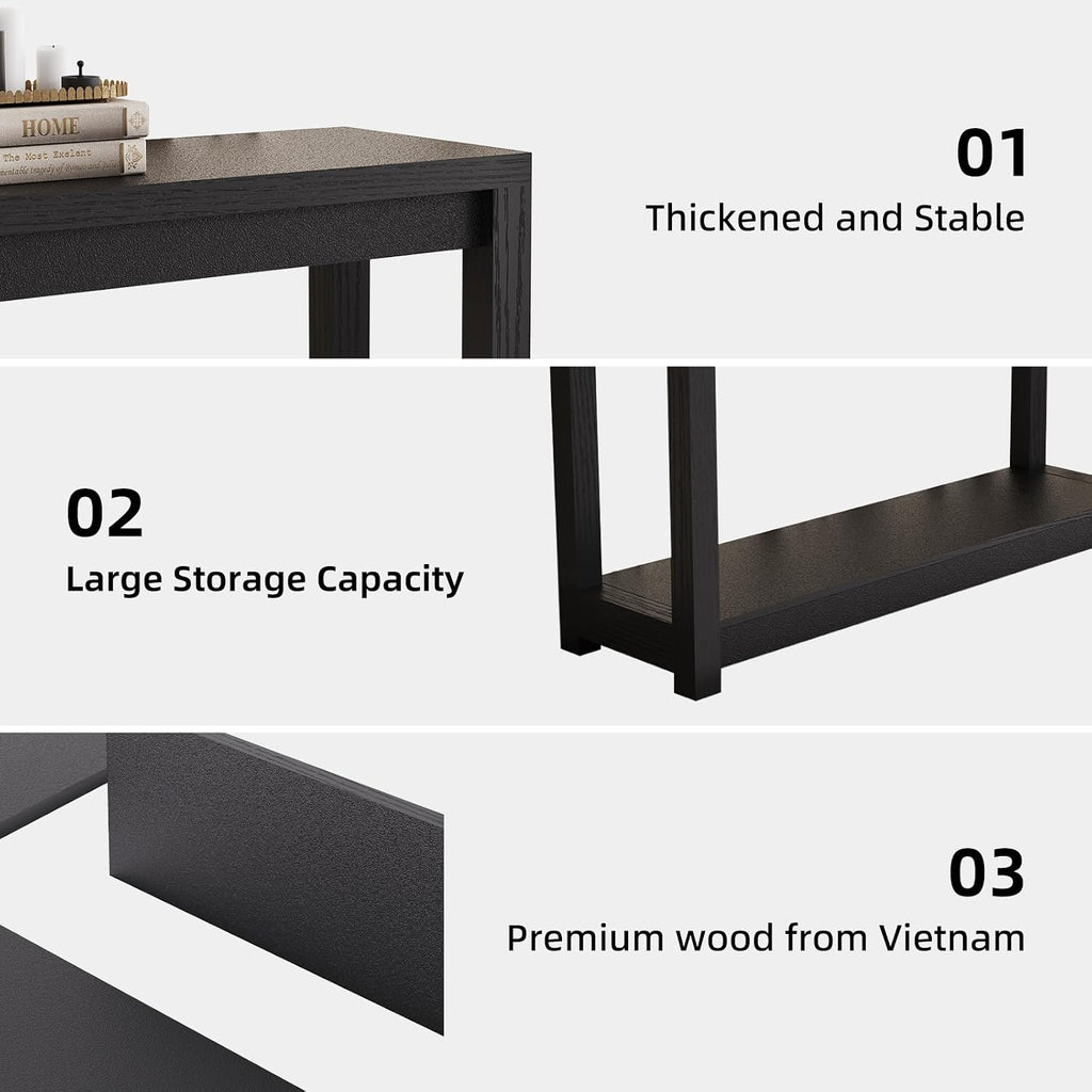 47" Entryway Table, Long Narrow Console Table with Shelves, Farmhouse Wood Sofa Table Behind Couch, Rustic Entry Table for Hallway, Living Room or Foyer, Black