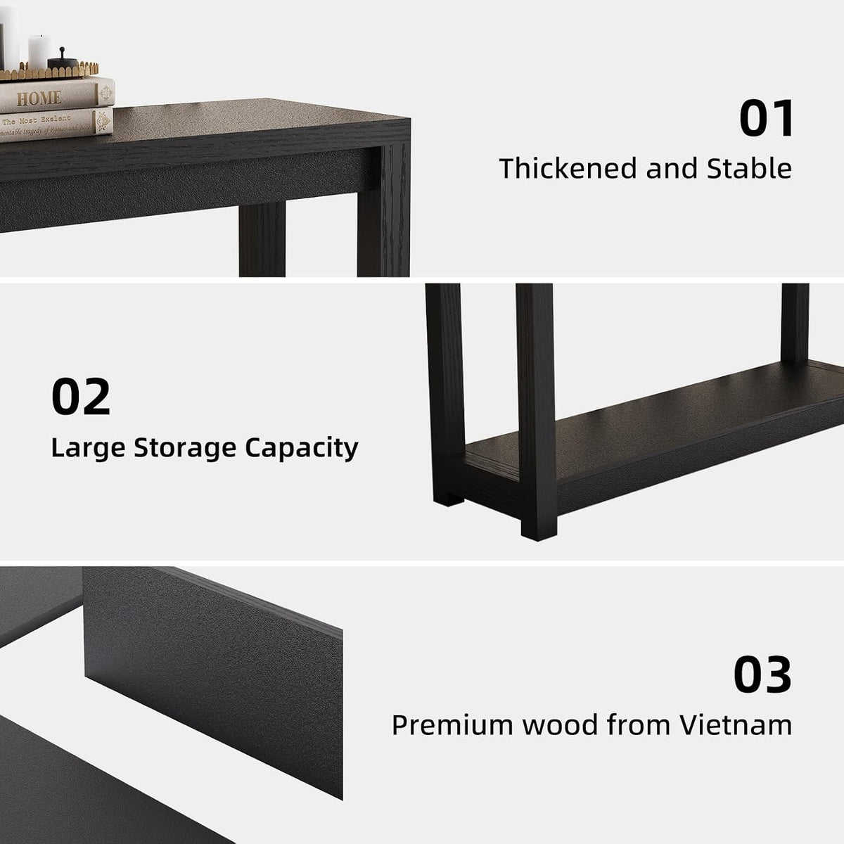 47" Entryway Table, Long Narrow Console Table with Shelves, Farmhouse Wood Sofa Table Behind Couch, Rustic Entry Table for Hallway, Living Room or Foyer, Black