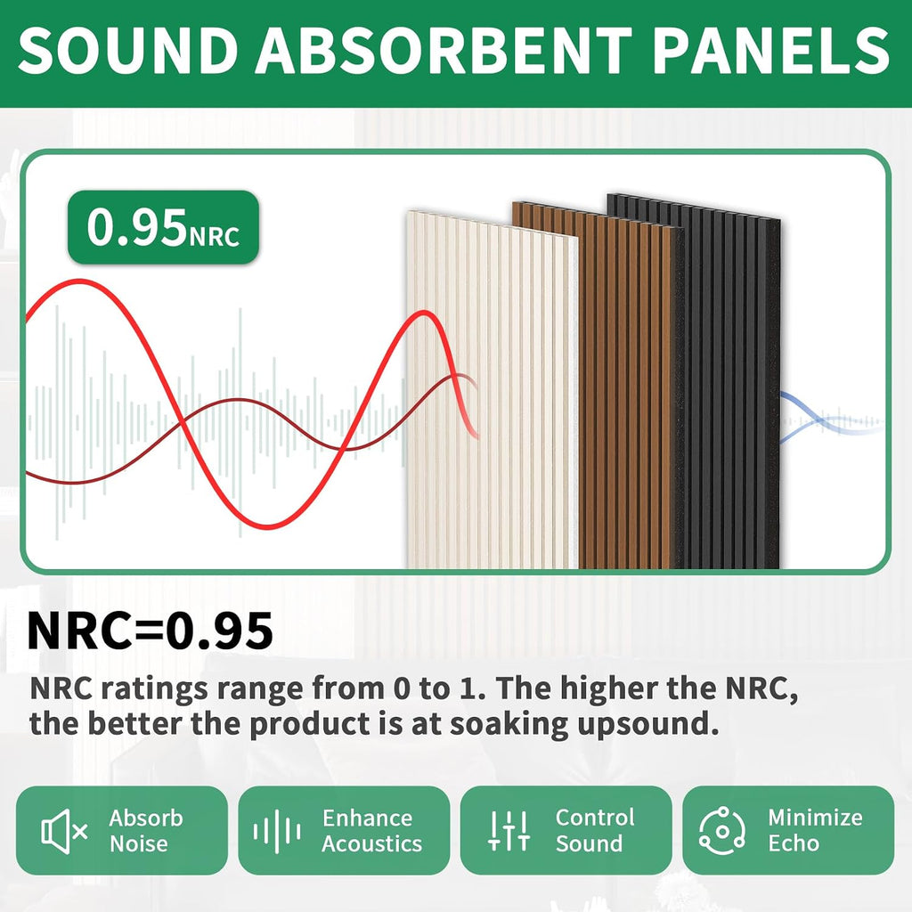 Wood Slat Acoustic Panels, 4 Pack 94" x 8"(21ft²) Wood Wall Panels, Walnut