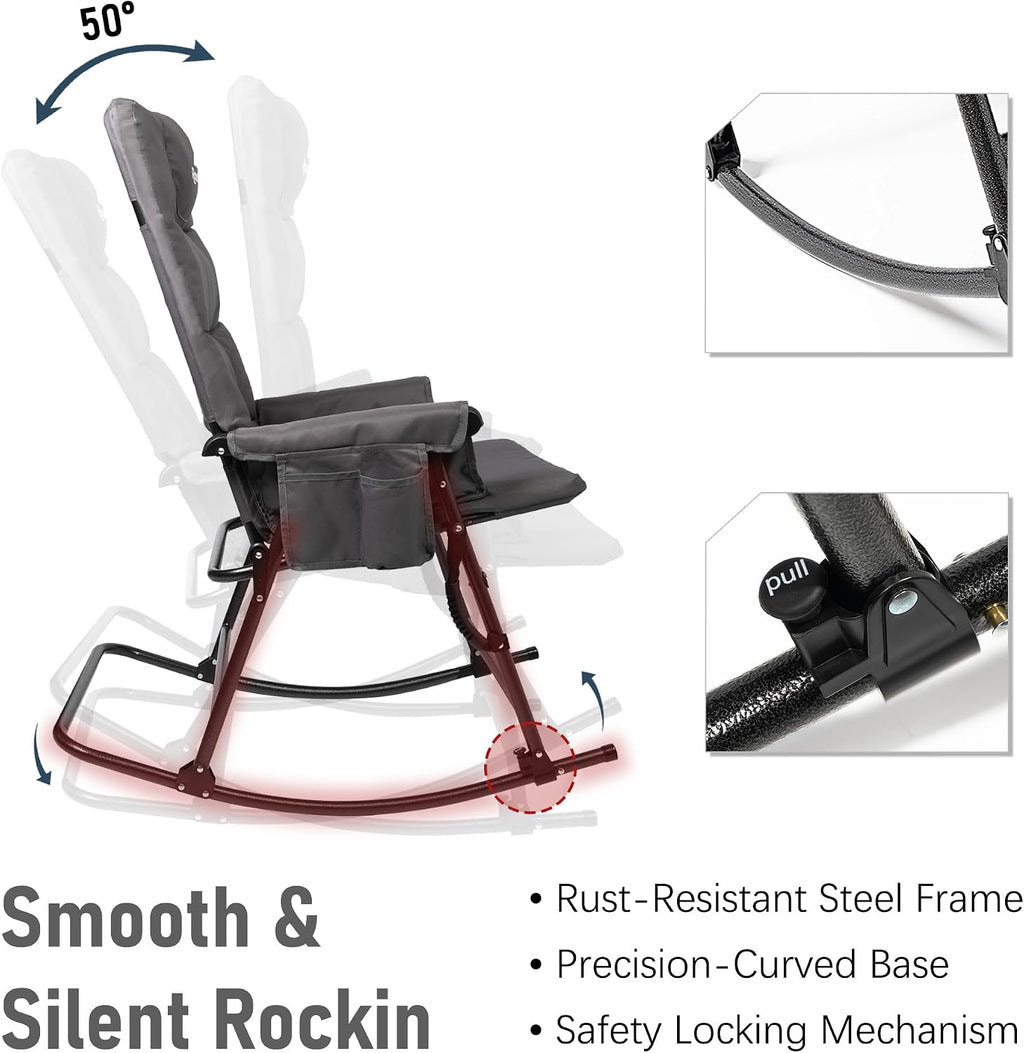 Rocking Camping Chair - Supports 400 LBS Heavy Folding Lawn Chair