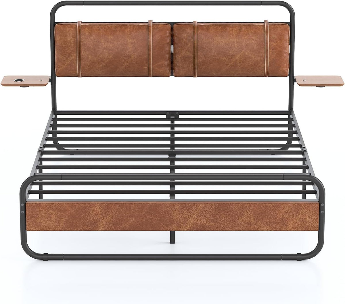 Queen Size Bed Frame,Metal Platform Queen Bed Frame, Queen Bed with Leather Upholstered Headboard, Built in Charging Station & LED, Noise-Free/Metal Slat Support/No Box Spring Needed, USB A+C Brand: B&L