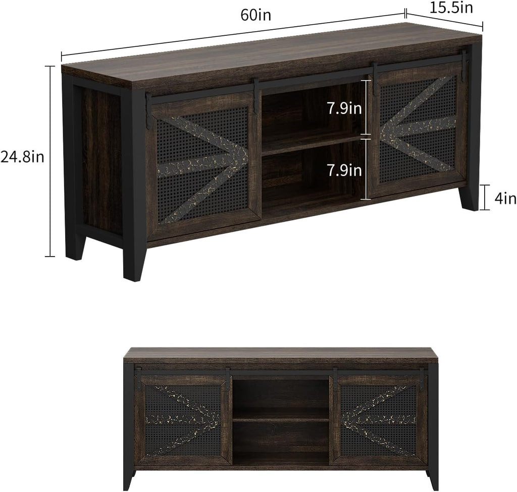 60 Inch TV Stand for TVs up to 65", Rustic Farmhouse Media Console with Sliding Barn Doors, 6 Drawers, Entertainment Center for Living Room