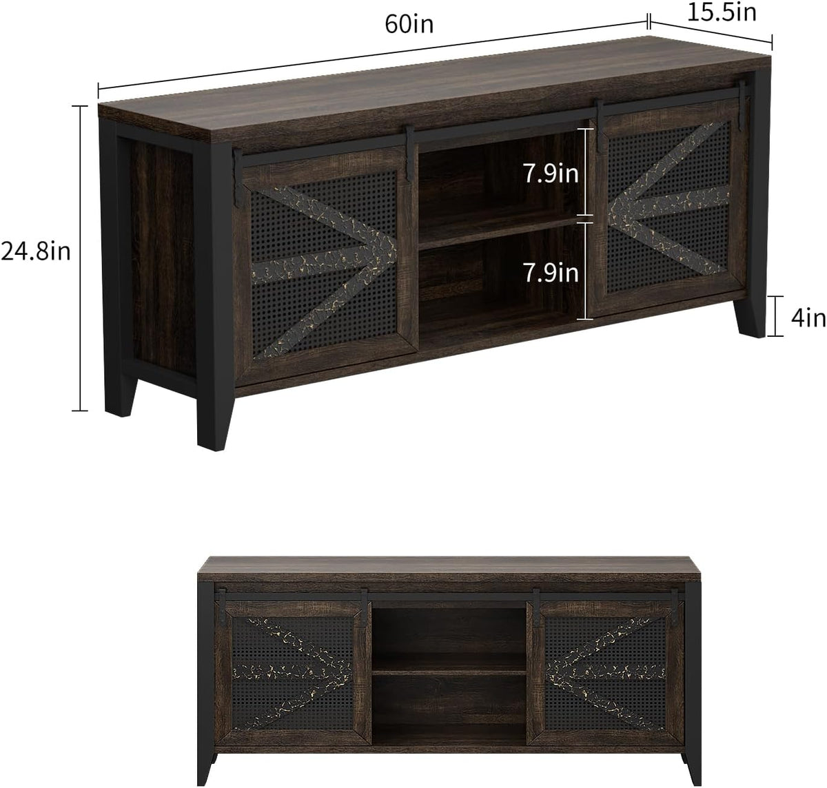 60 Inch TV Stand for TVs up to 65", Rustic Farmhouse Media Console with Sliding Barn Doors, 6 Drawers, Entertainment Center for Living Room