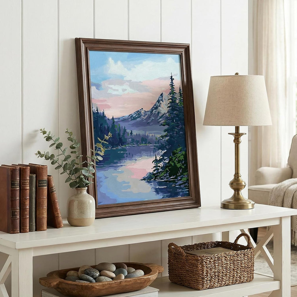 Paint by Numbers Kit for Adults with Framed Canvas 4 Pack, Moon Night Paint by Number Arts Kits for Beginner with Wooden Easel, Acrylic Set, Brushes for Home Decor, 9 * 12 Inch