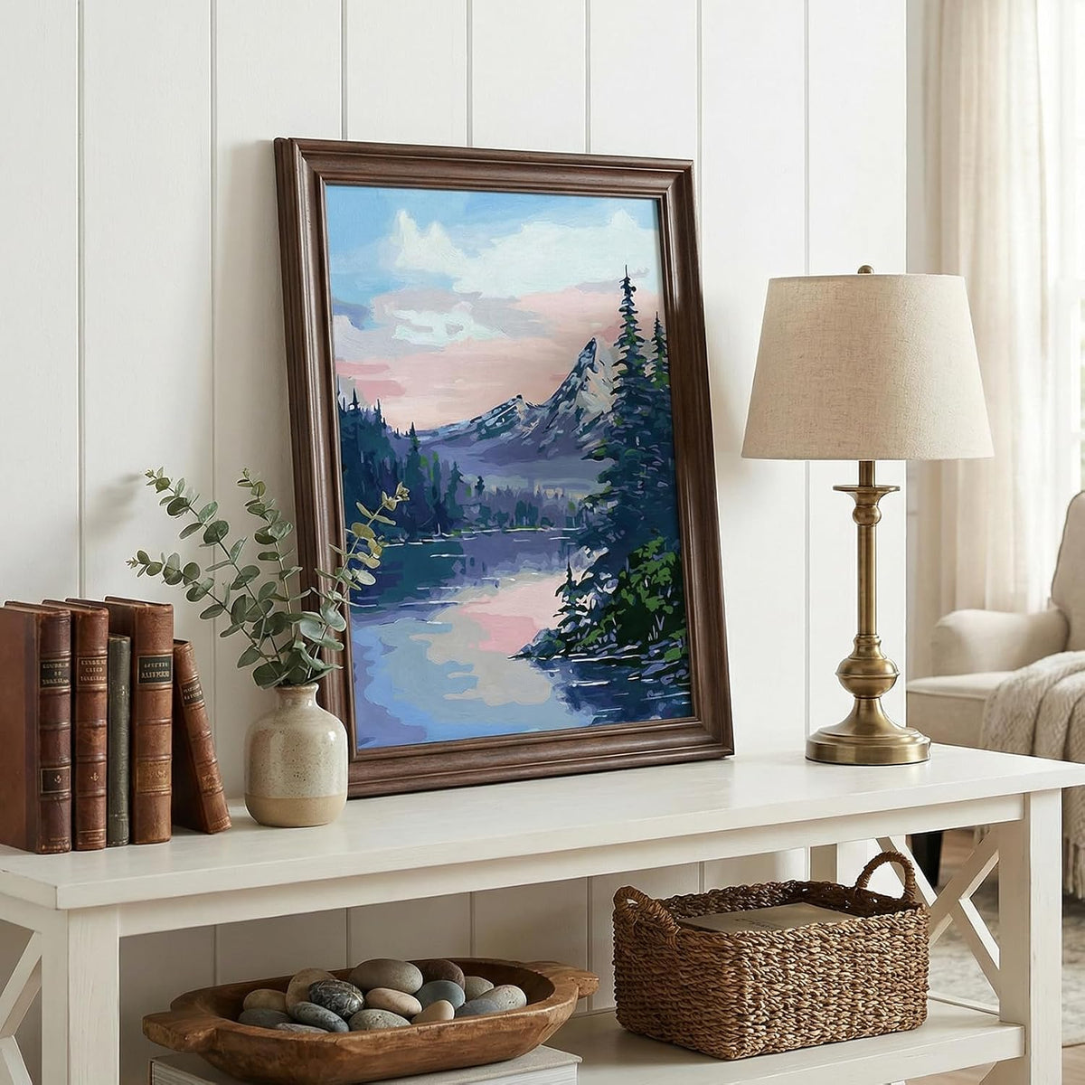Paint by Numbers Kit for Adults with Framed Canvas 4 Pack, Moon Night Paint by Number Arts Kits for Beginner with Wooden Easel, Acrylic Set, Brushes for Home Decor, 9 * 12 Inch