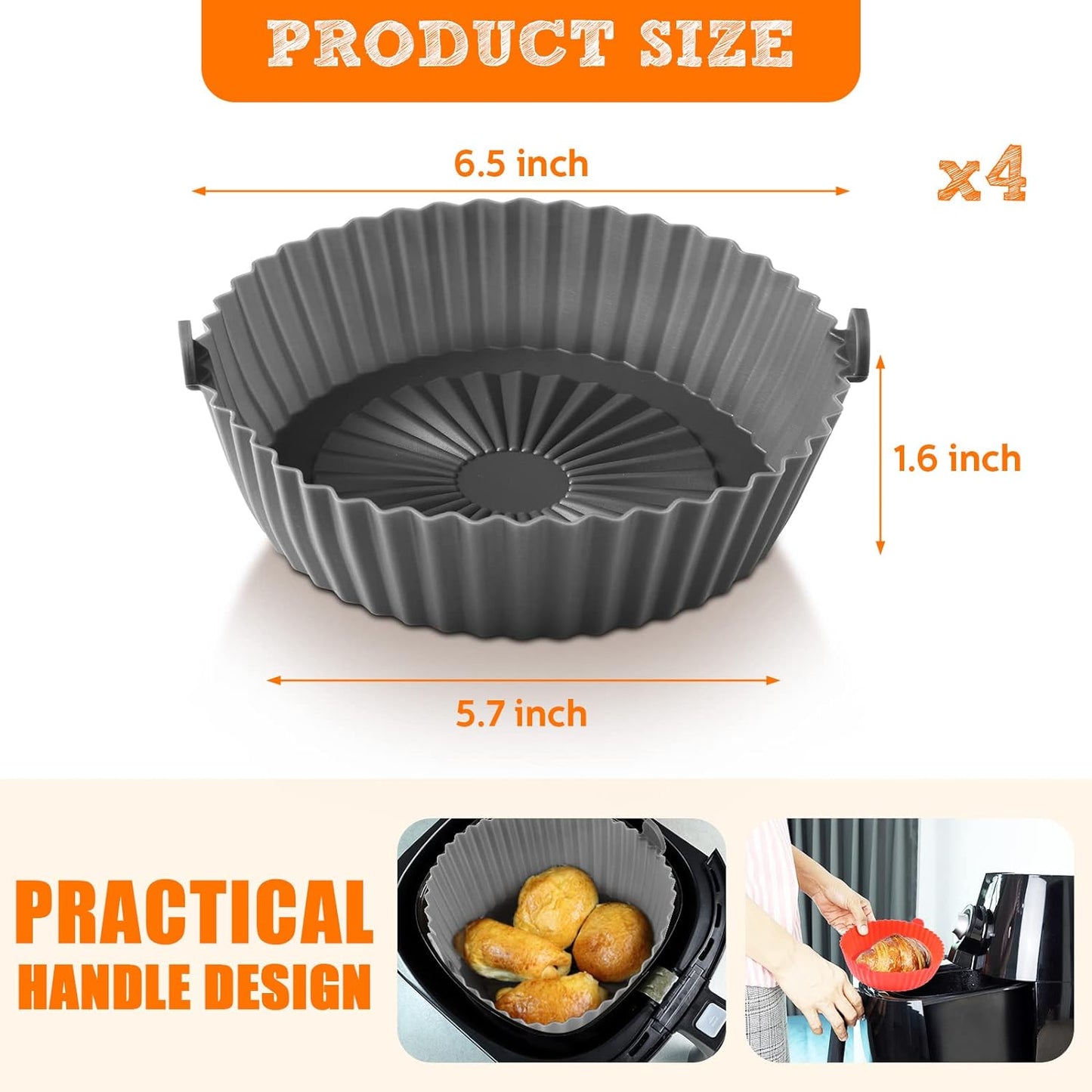 9 Piece Silicone Air Fryer Liners Set, Including 6.5 Inch Silicone Air Fryer Basket Pot