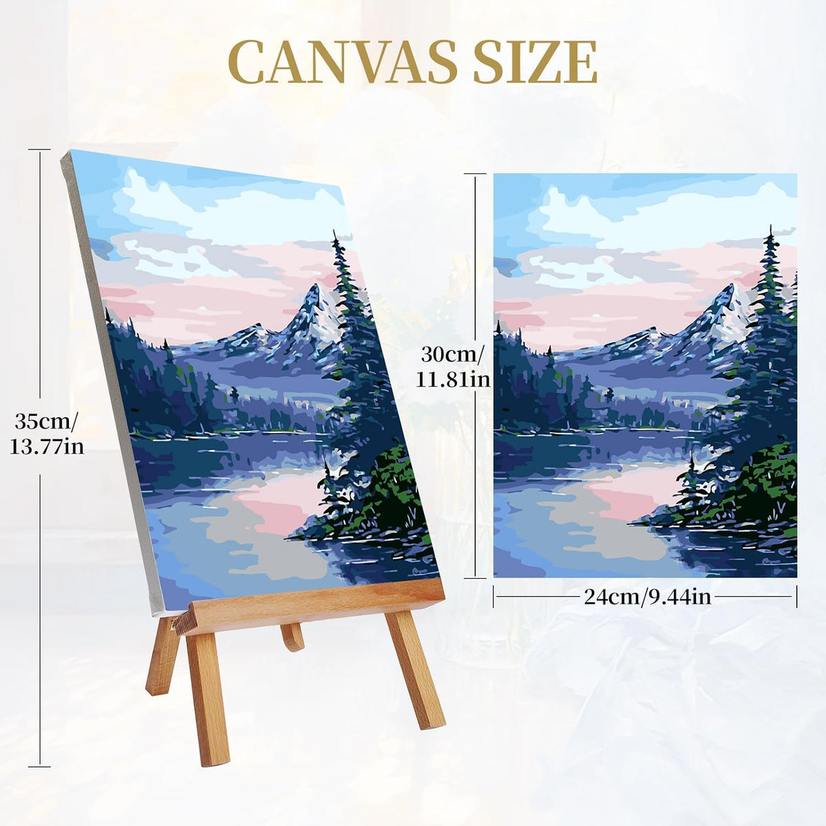 Paint by Numbers Kit for Adults with Framed Canvas 4 Pack, Moon Night Paint by Number Arts Kits for Beginner with Wooden Easel, Acrylic Set, Brushes for Home Decor, 9 * 12 Inch