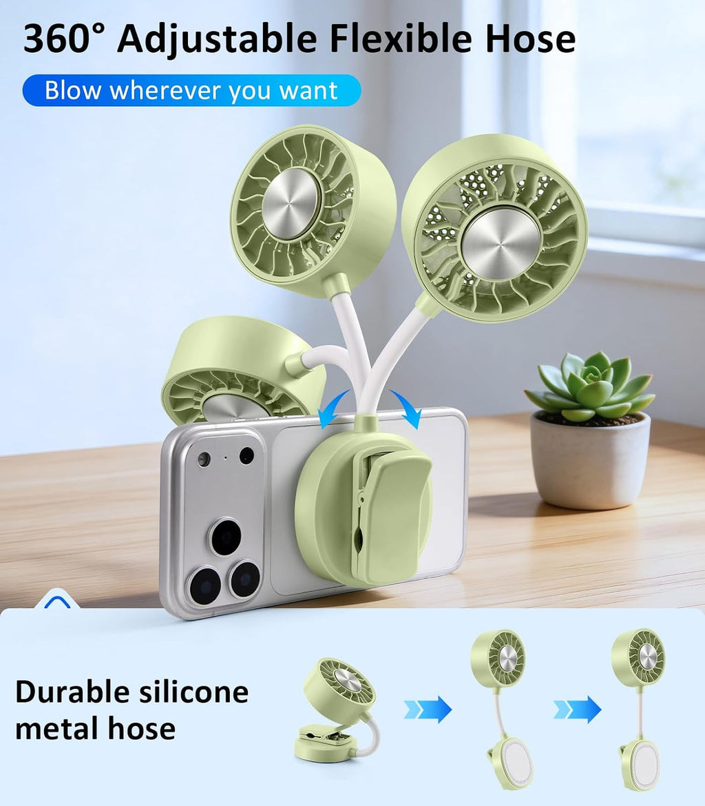 Magnetic Phone Fan with Ice Cooling, 3-in-1 Clip on Fan（Green）