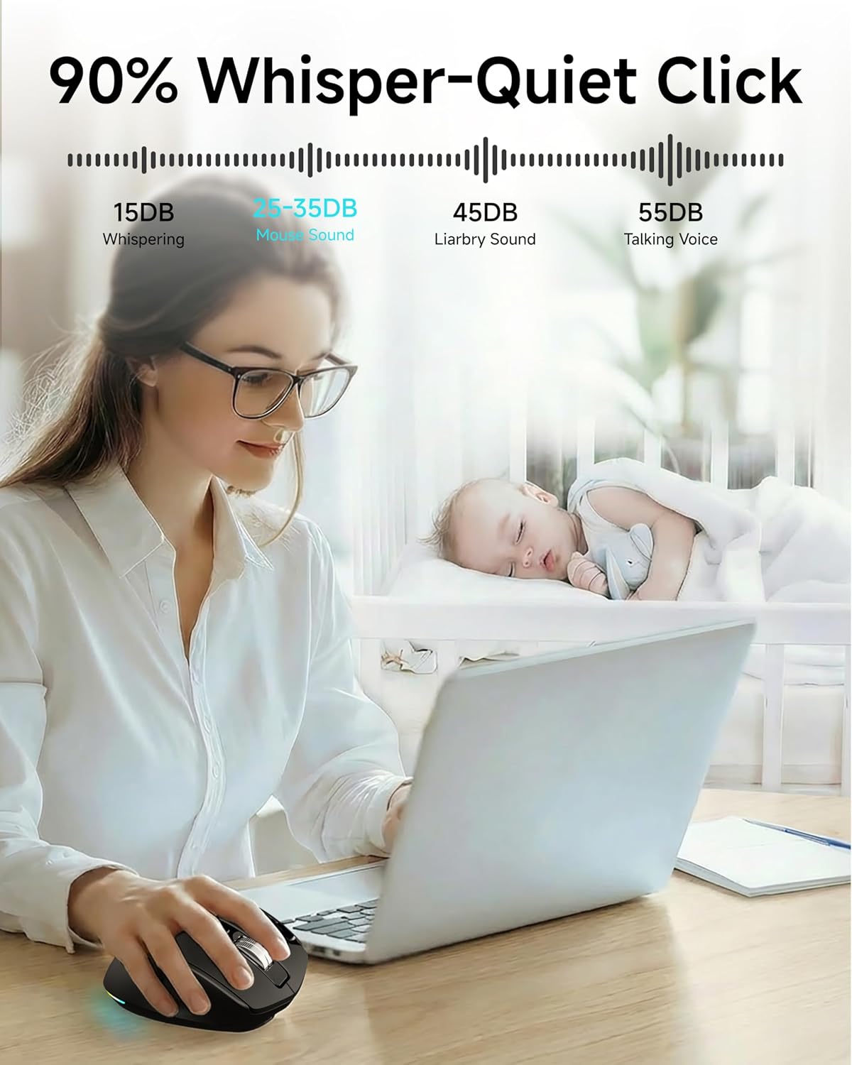 C2 Ergonomic Mouse, Wireless Computer Mouse (BT&2.4G) for Work/Office, 5 Adjustable 4000 DPI, Quiet Clicks, RGB Light, Battery Rechargeable Comfort Grip Bluetooth Mouse for Laptop/PC/Mac, Black