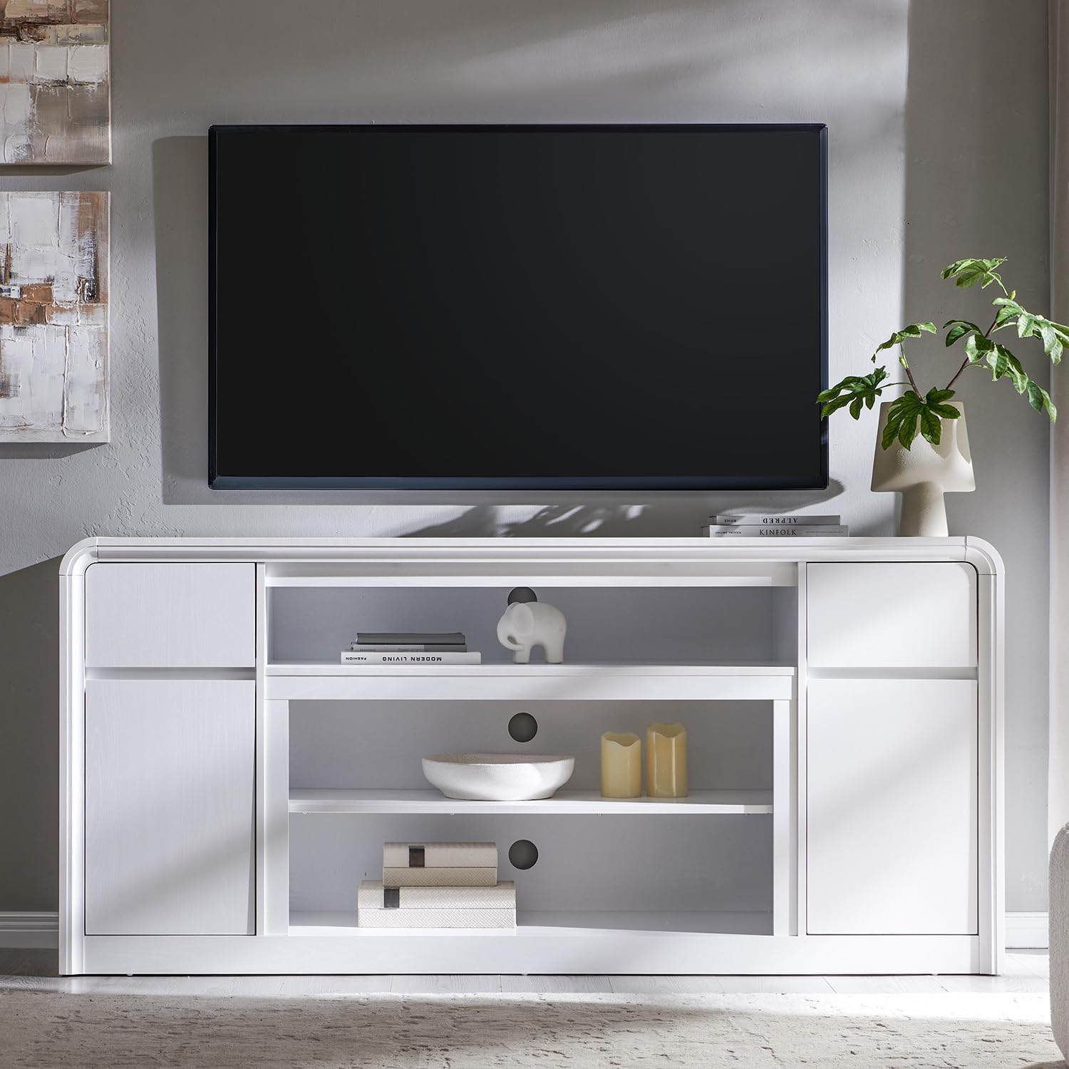 Modern TV Stand for 80 Inch TVs, 32"Tall Entertainment Center w/Storage Cabinet& drawers