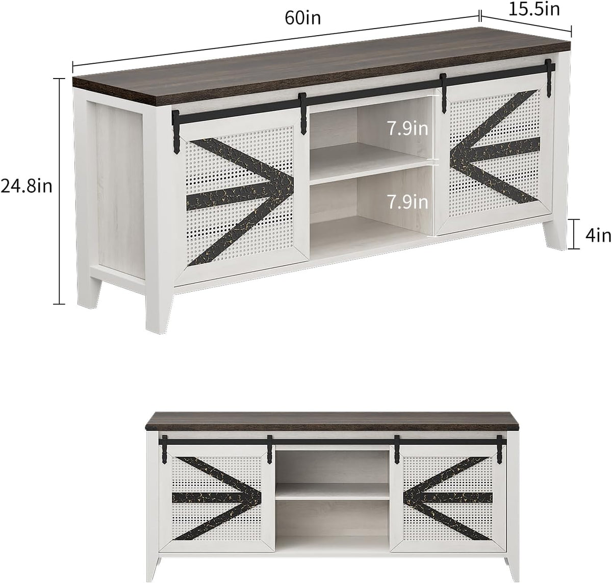 60 Inch TV Stand for TVs up to 65", Rustic Farmhouse Media Console with Sliding Barn Doors, 6 Drawers, Entertainment Center for Living Room