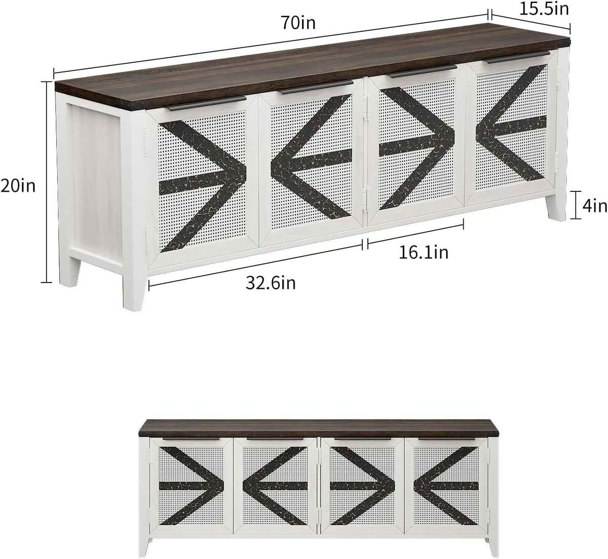 70 Inch Farmhouse TV Stand for 75 Inch TV, Rustic Entertainment Center with 4 Doors, Wood Media Console Cabinet with Storage, Living Room TV Cabinet