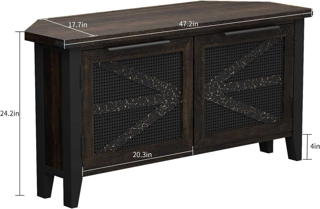 Farmhouse Corner TV Stand for 50 Inch TV, Rustic Entertainment Center with Storage, Space-Saving Media Console Table for Living Room & Bedroom