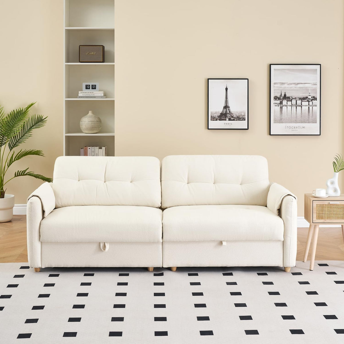 79.50-inch Loveset Couches for Living Room, Modern Teddy Fabric Upholstered Sofa Couch with Seats Storage, Comfy 3-Seater Couch for Bedroom, Office, Apartmen (Beige)