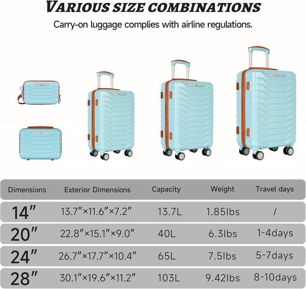 Luggage Set 7 Piece, Expandable Hardshell Suitcase Set 28/24/20/14Inch Carry On Luggage with TSA Lock, Spinner Wheels, ABS Lightweight Travel Luggage Sets (Space Blue)
