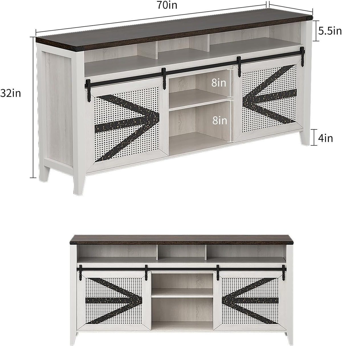 70 Inch TV Stand for TVs up to 70", Rustic Farmhouse Media Console with Sliding Barn Doors, 6 Drawers, Entertainment Center for Living Room
