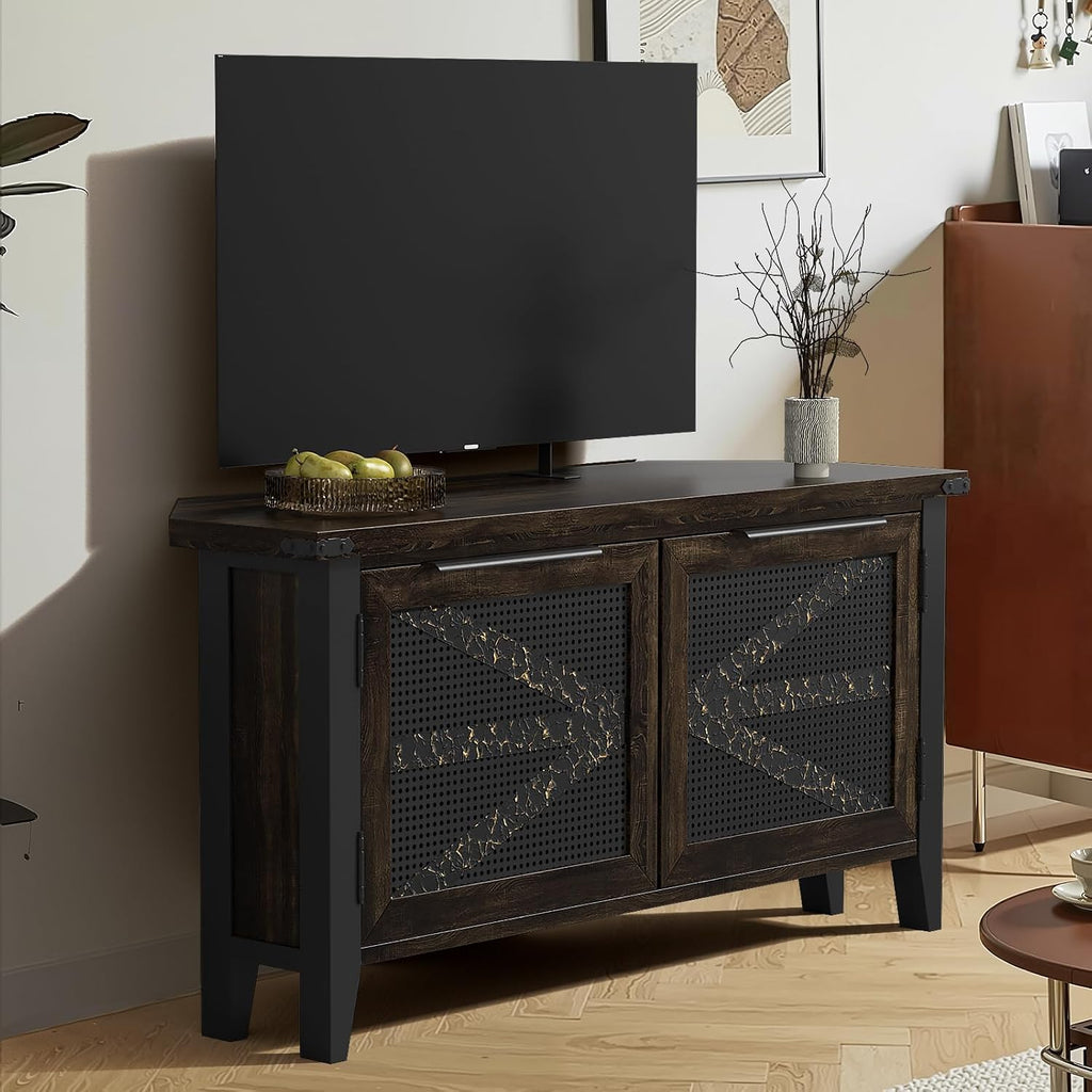 Farmhouse Corner TV Stand for 50 Inch TV, Rustic Entertainment Center with Storage, Space-Saving Media Console Table for Living Room & Bedroom