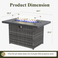 Propane Fire Pit Table, 44 Outdoor Gas Fire Pit with Glass Wind Guard & Waterproof Cover