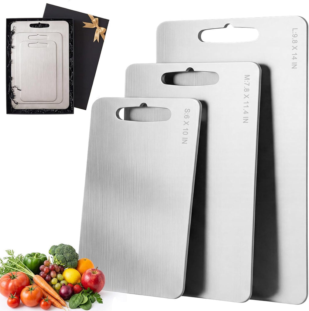 100% Pure Titanium Cutting Board Set of 3, Kitchen Gift with Box