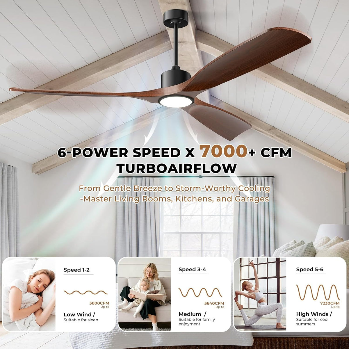 52" Smart Ceiling Fan with Lights,Outdoor Ceiling Fan Compatible with Alexa/App/Remote,3-Color Light 6-Speed Quiet Reversible DC Motor for Patio Porch Living Room,Dark Walnut
