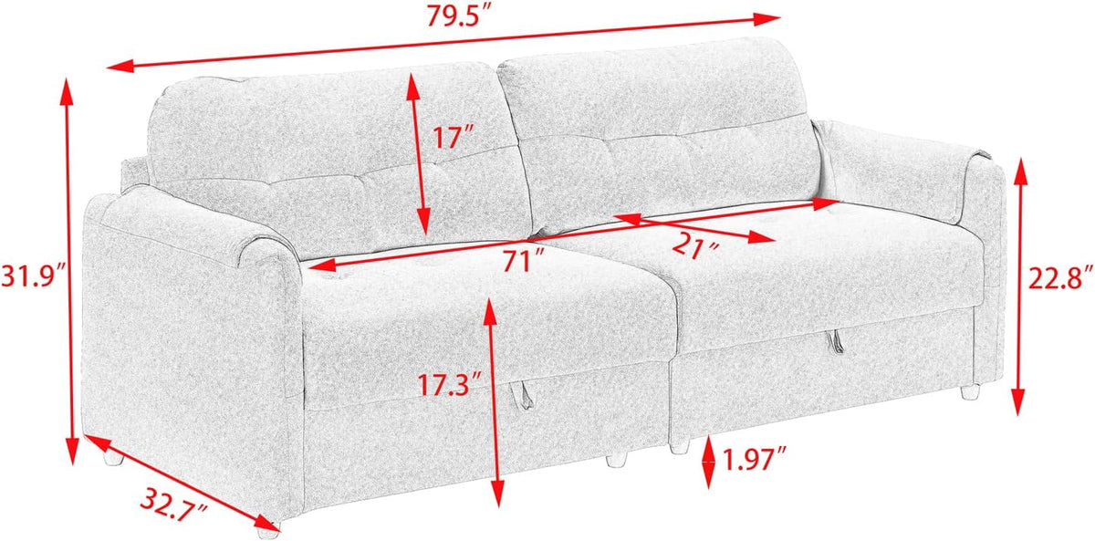 79.50-inch Loveset Couches for Living Room, Modern Teddy Fabric Upholstered Sofa Couch with Seats Storage, Comfy 3-Seater Couch for Bedroom, Office, Apartmen (Beige)