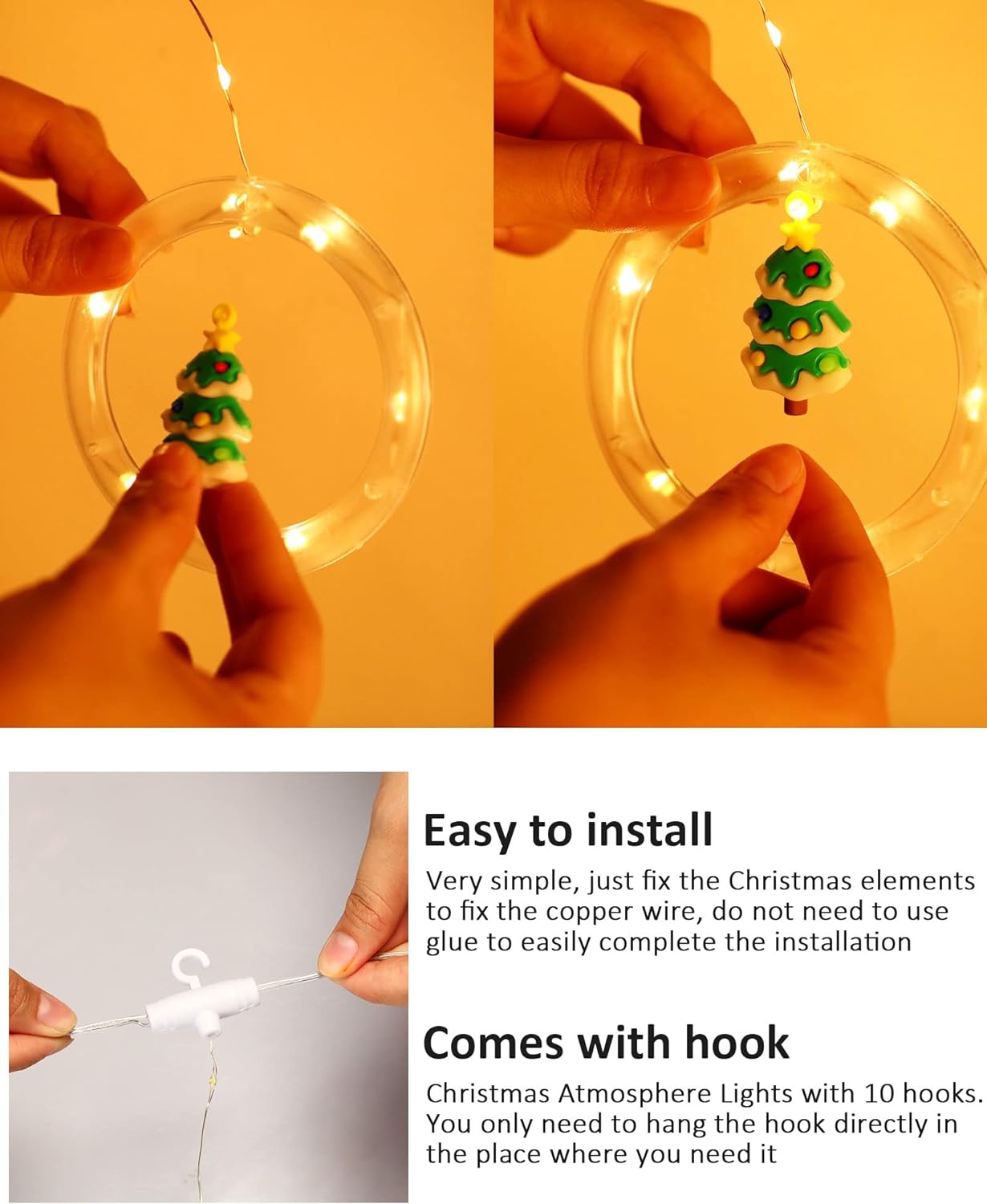 Christmas Window Lights Indoor Decorations, 120 Led Lights 9.8 ft Round Santa Fairy String Lights