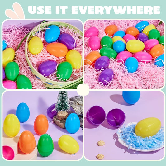 200Pcs Easter Eggs Assorted Bright Colors Plastic Eggs Include 2 Golden Easter Eggs Empty for Outdoor Hunt, Basket Stuffers Fillers, Easter Themed Decorations