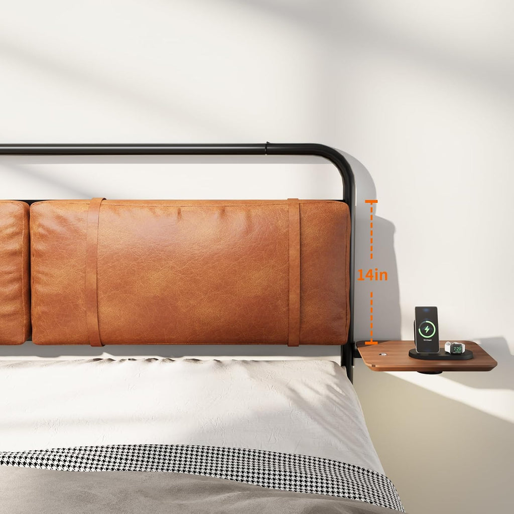 Queen Size Bed Frame,Metal Platform Queen Bed Frame, Queen Bed with Leather Upholstered Headboard, Built in Charging Station & LED, Noise-Free/Metal Slat Support/No Box Spring Needed, USB A+C Brand: B&L