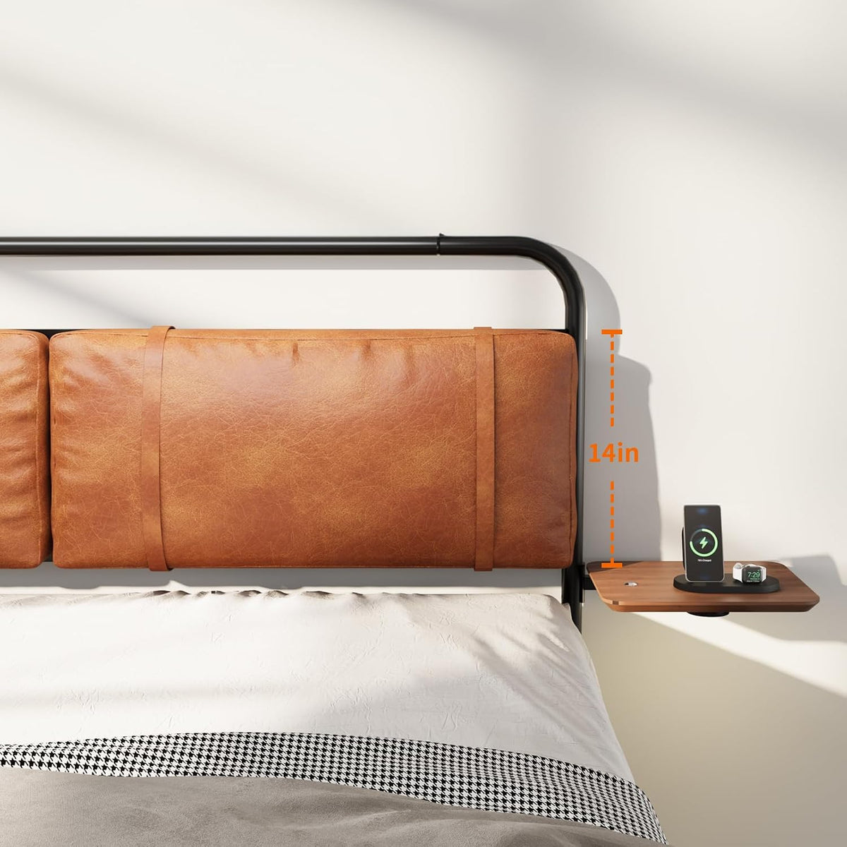 Queen Size Bed Frame,Metal Platform Queen Bed Frame, Queen Bed with Leather Upholstered Headboard, Built in Charging Station & LED, Noise-Free/Metal Slat Support/No Box Spring Needed, USB A+C Brand: B&L