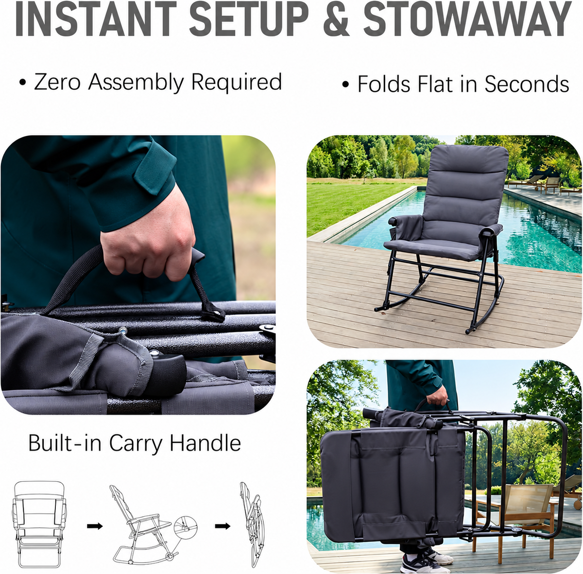 Rocking Camping Chair - Supports 400 LBS Heavy Folding Lawn Chair