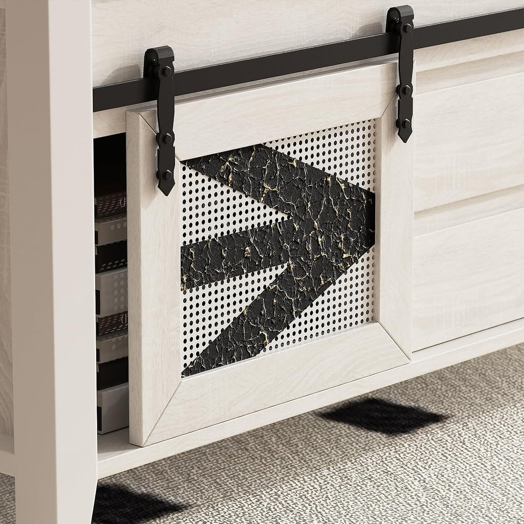 47.2" Lift Top Coffee Table with Hidden Compartment, Storage Drawers & Sliding Barn Doors, Farmhouse Rectangle Coffee Table for Living Room, Rustic Brown & White