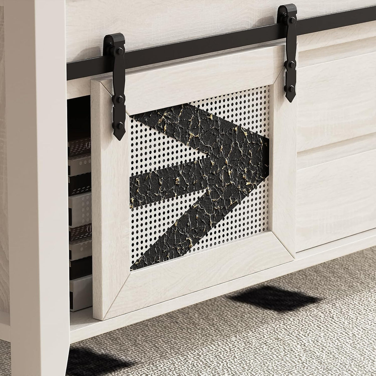 47.2" Lift Top Coffee Table with Hidden Compartment, Storage Drawers & Sliding Barn Doors, Farmhouse Rectangle Coffee Table for Living Room, Rustic Brown & White