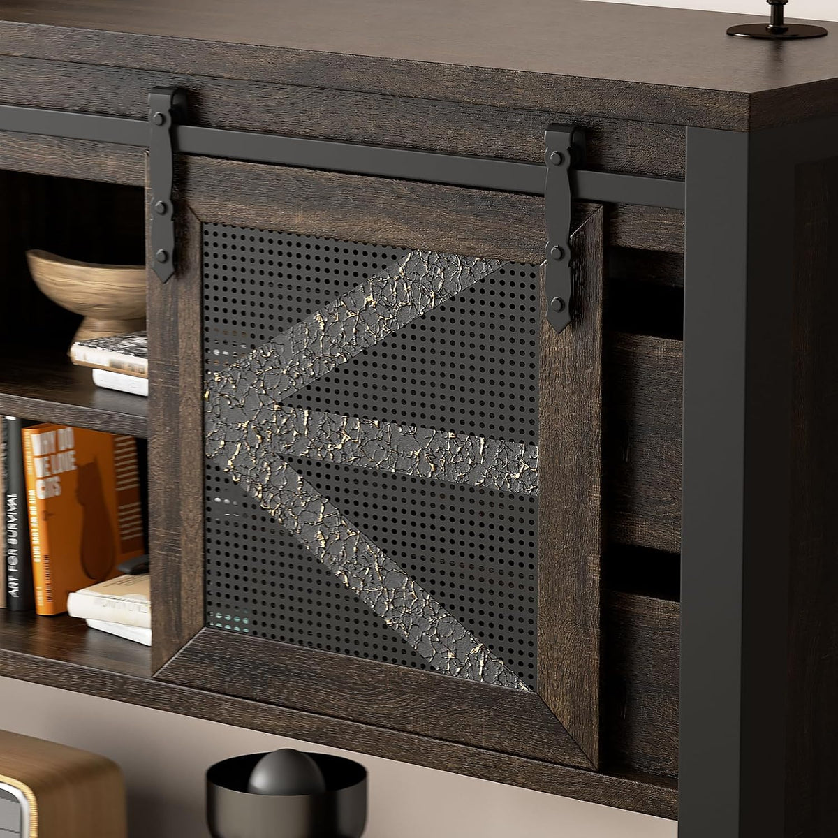 47.2" Farmhouse Console Table with Storage Drawers & Sliding Barn Doors, Hidden Compartment Narrow Rectangle Sofa Table Rustic Entryway Table for Living Room, Hallway, Behind Sofa