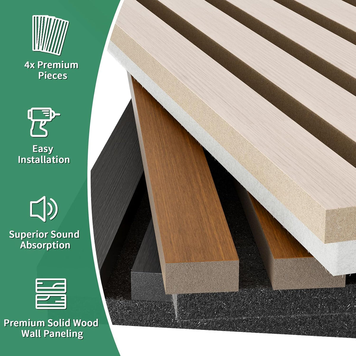 Wood Slat Acoustic Panels, 4 Pack 94" x 8"(21ft²) Wood Wall Panels, Walnut