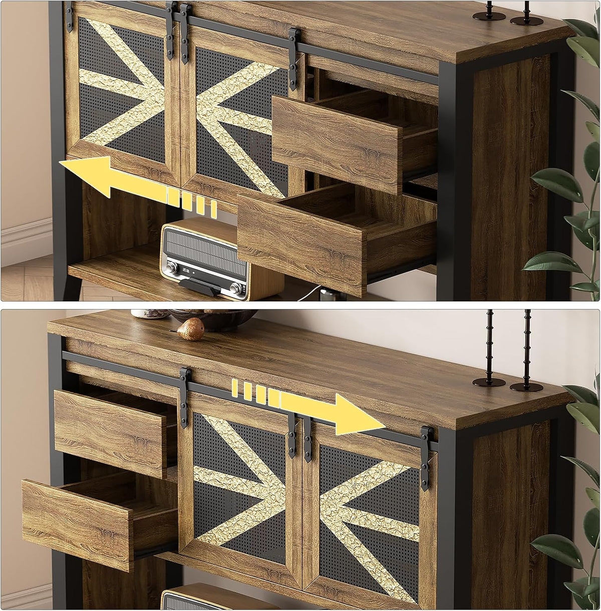 47.2" Farmhouse Console Table with Storage Drawers & Sliding Barn Doors, Hidden Compartment Narrow Rectangle Sofa Table Rustic Entryway Table for Living Room, Hallway, Behind Sofa