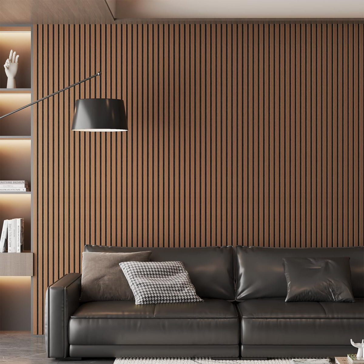 Wood Slat Acoustic Panels, 4 Pack 94" x 8"(21ft²) Wood Wall Panels, Walnut