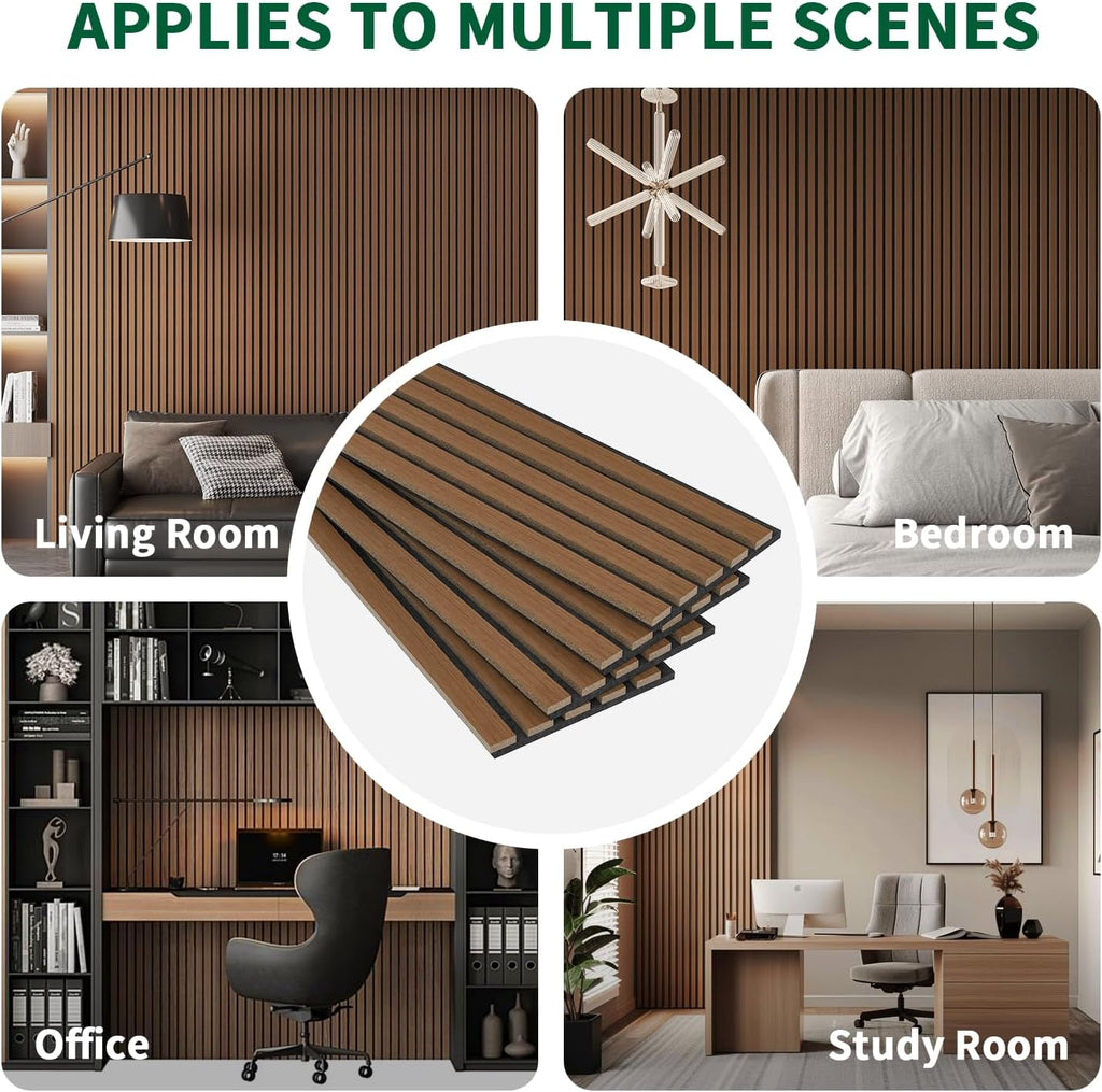 Wood Slat Acoustic Panels, 4 Pack 94" x 8"(21ft²) Wood Wall Panels, Walnut