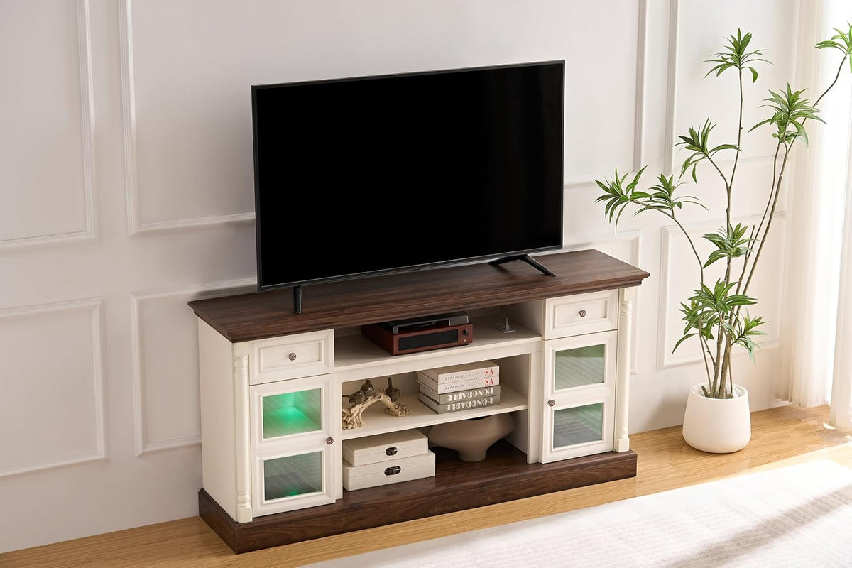 Fireplace TV Stand with Roman Column Styling, Up to 80-inch TV, 70-inch Modern Tall Entertainment Center with LED Lights, Living Room Media Console Media Console for Bedroom