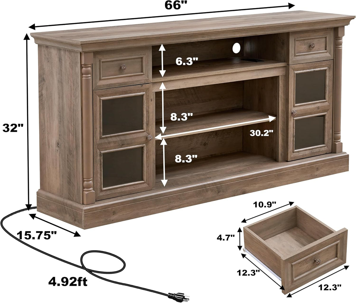 TV Stand with Roman Column Styling, Up to 80-inch TV, 70-inch Modern Tall Entertainment Center with LED Lights, Living Room Media Console Media Console for Bedroom