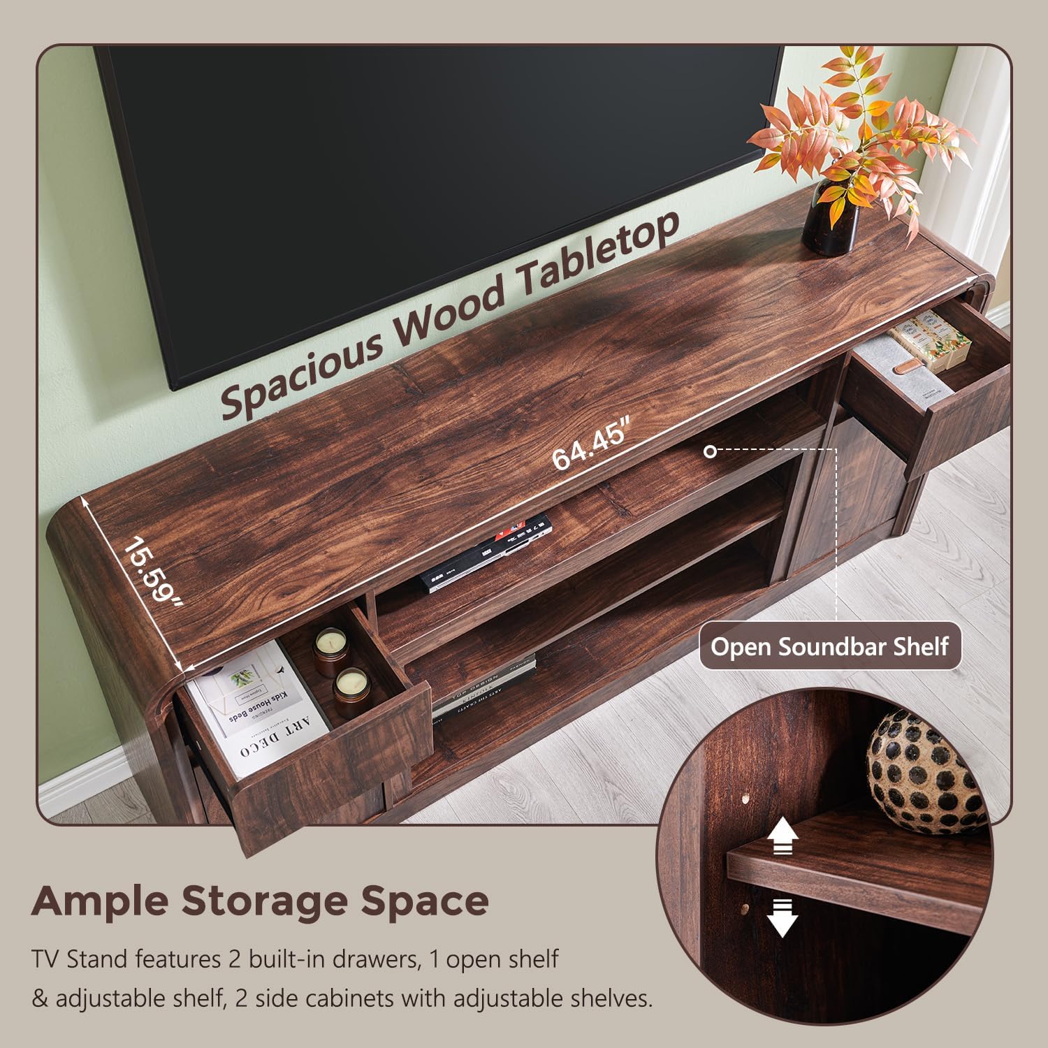 Modern TV Stand for 80 Inch TVs, 32"Tall Entertainment Center w/Storage Cabinet& drawers