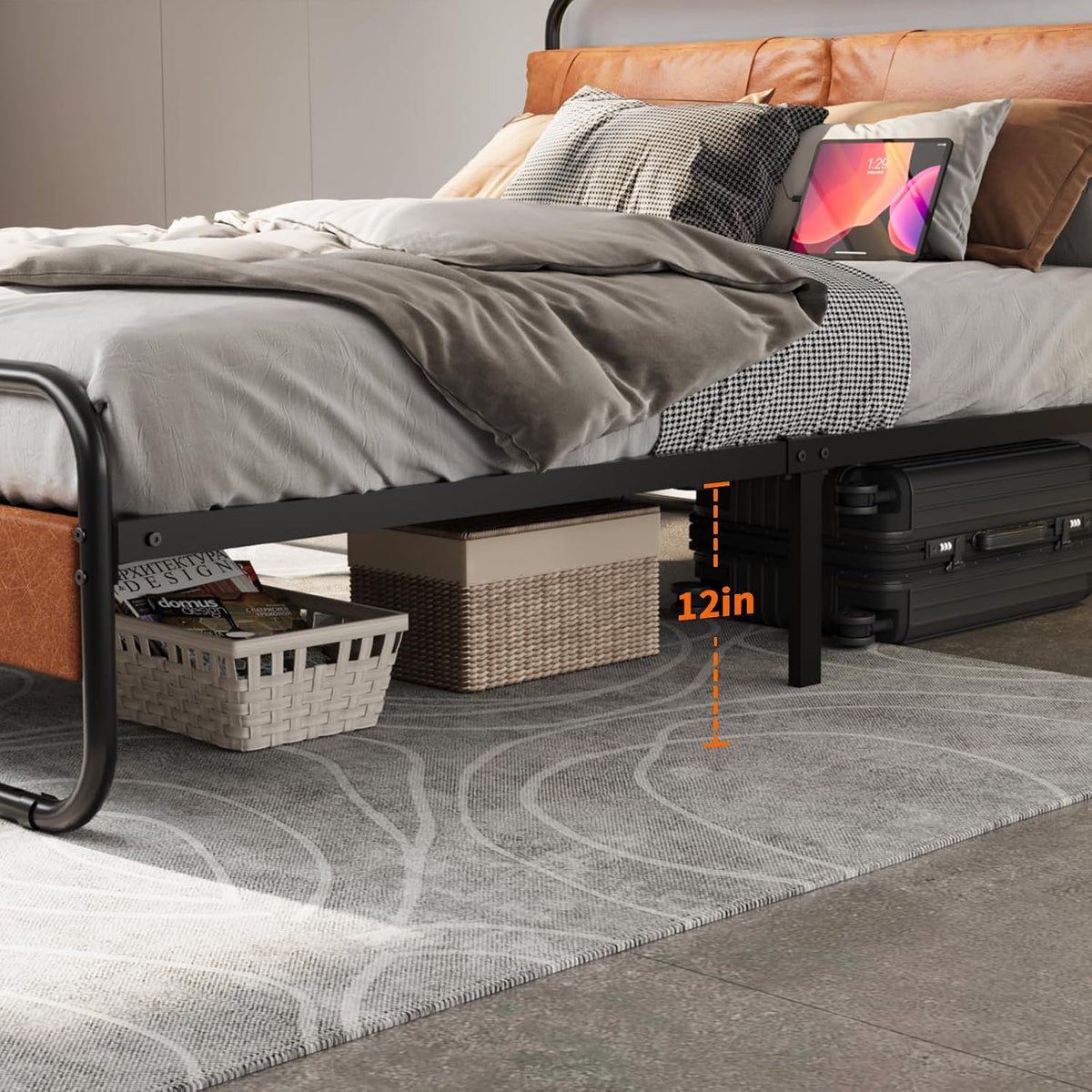 Queen Size Bed Frame,Metal Platform Queen Bed Frame, Queen Bed with Leather Upholstered Headboard, Built in Charging Station & LED, Noise-Free/Metal Slat Support/No Box Spring Needed, USB A+C Brand: B&L