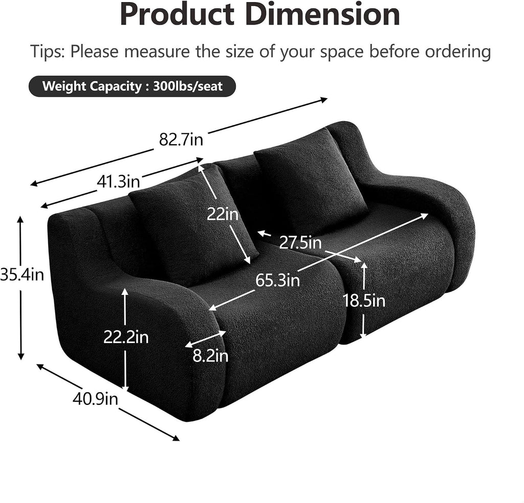 Soft Teddy Fabric Boneless Sofa Fluffy Comfortable Couch 32D High-Density Sponge Streamlined Design Non-Slip Base No Assembly for Living Room or Bedroom, Black