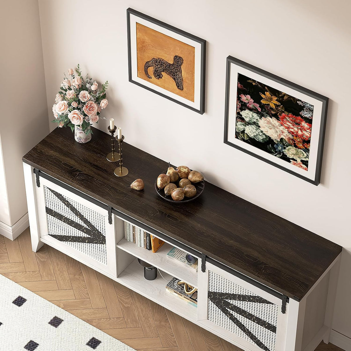 60 Inch TV Stand for TVs up to 65", Rustic Farmhouse Media Console with Sliding Barn Doors, 6 Drawers, Entertainment Center for Living Room