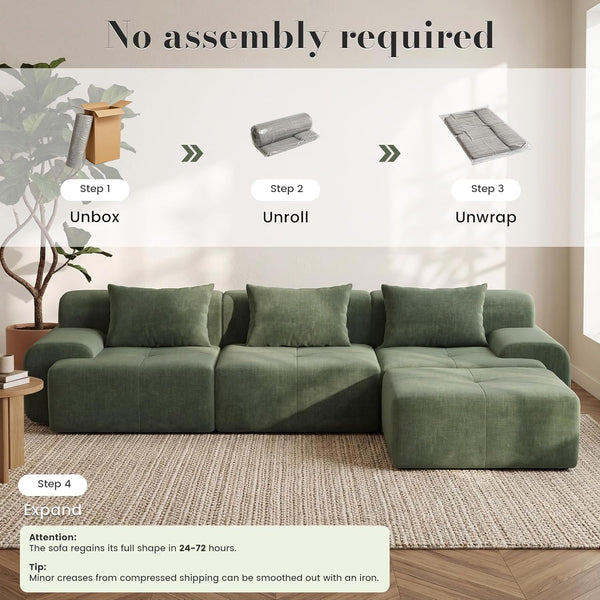108'' Modular Sectional Boneless Sofa (green)