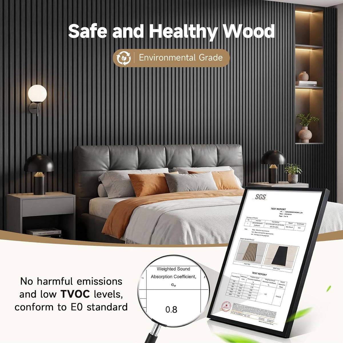 Soundproof Wood Slat Wall Panels, 4 Pack 94.5" x 7.9", Black