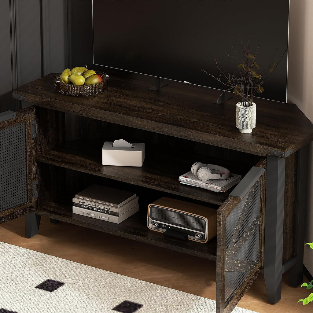 Farmhouse Corner TV Stand for 50 Inch TV, Rustic Entertainment Center with Storage, Space-Saving Media Console Table for Living Room & Bedroom