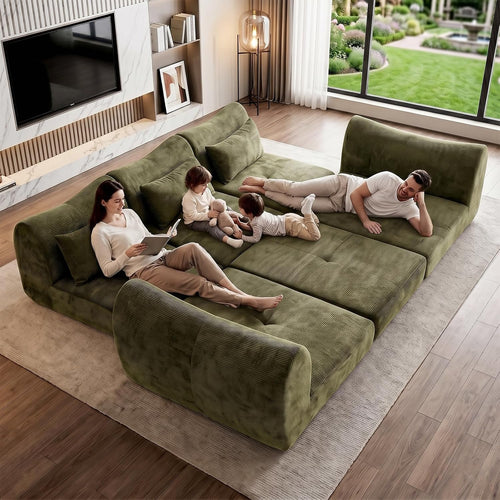 102" Modular Sectional Boneless Couch, Convertible Cloud Sofa Bed with Upholstered Deep Seat, Soft Deep Lounger for Living Room Playroom (Green)