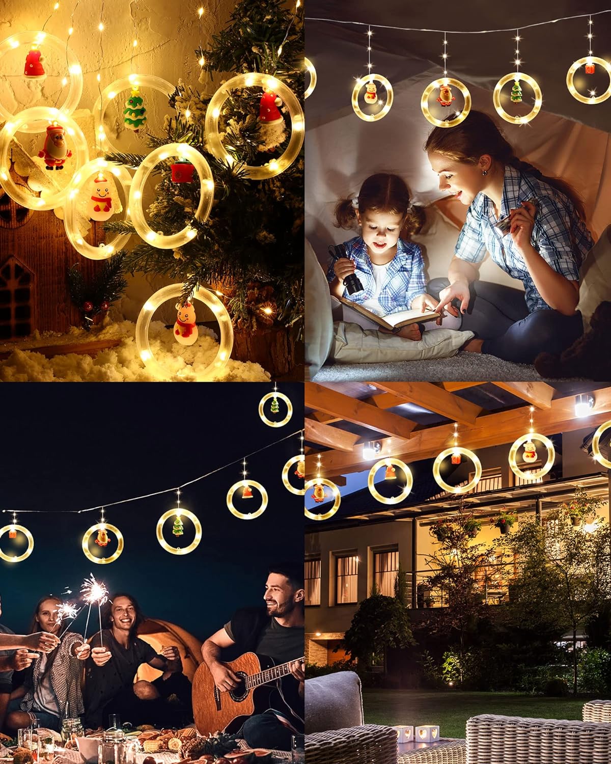 Christmas Window Lights Indoor Decorations, 120 Led Lights 9.8 ft Round Santa Fairy String Lights